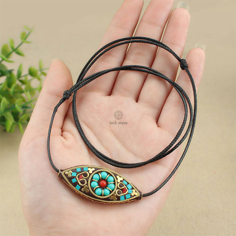 Tibet Turquoise Bead Necklace Pendant with Marquise Pattern for Protection and Strength - Image 7