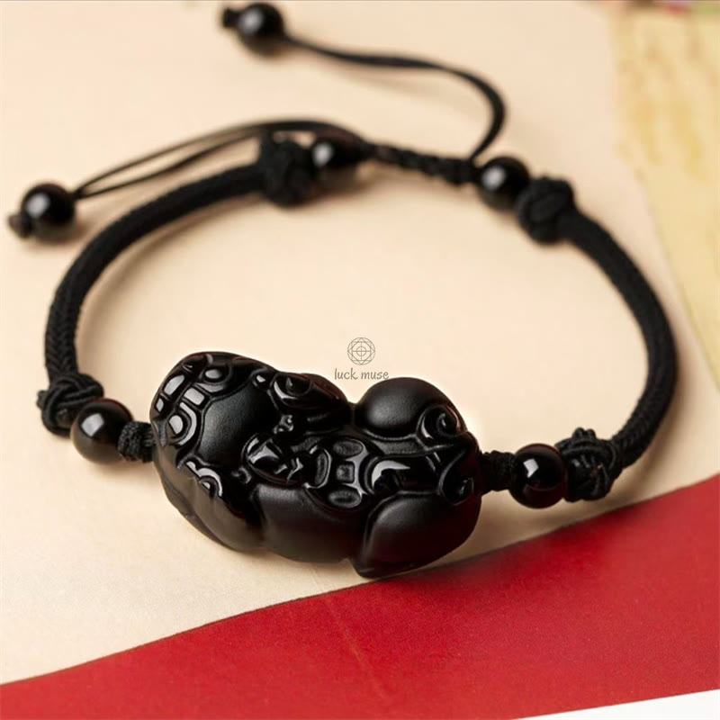 Natural Obsidian Amethyst Citrine PiXiu Wealth Bracelet - Image 7