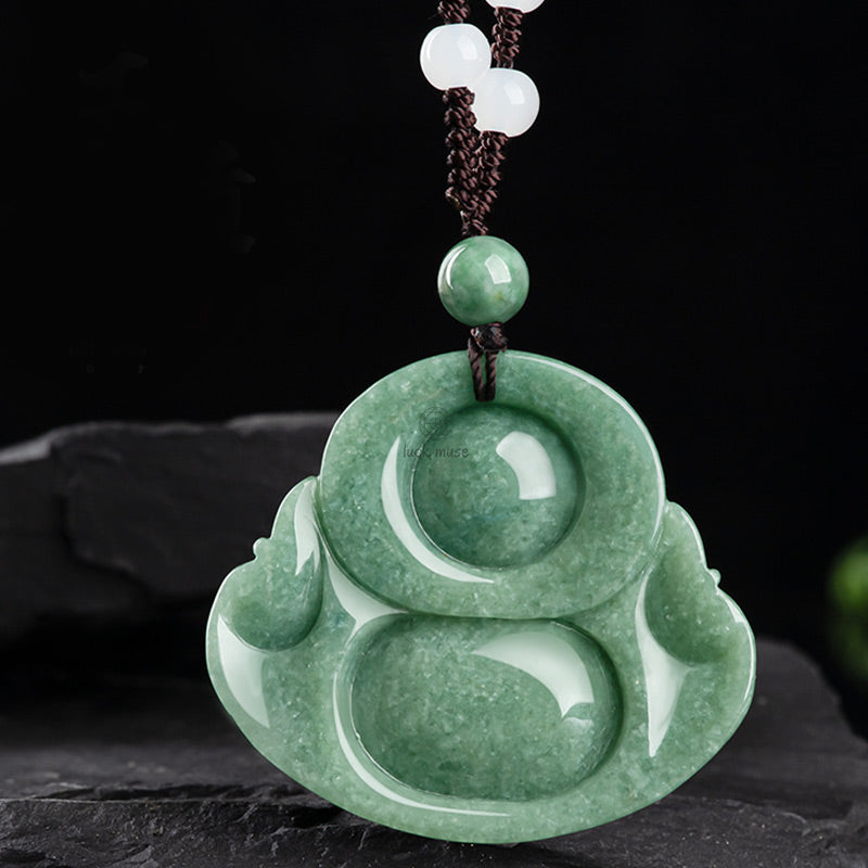 Laughing Buddha Cyan Jade Harmony Necklace with Beaded Pendant - Image 7