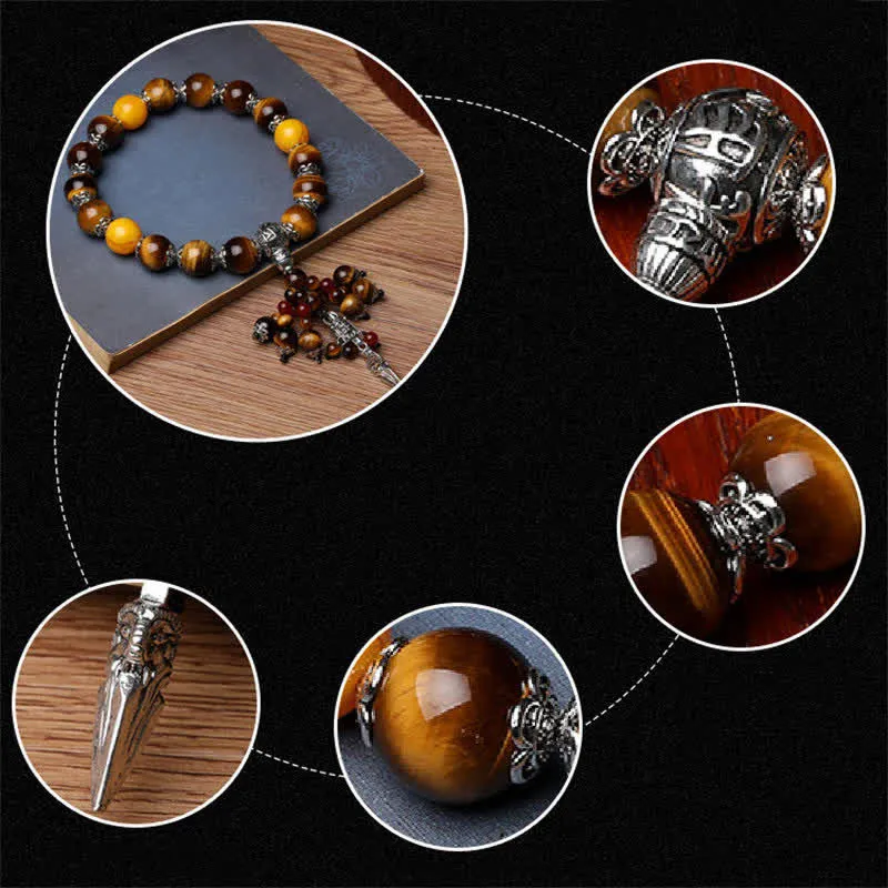 Natural Tiger Eye Red Agate Dragon Vein Agate Stone Vajra Dorje Energy Bracelet - Car Decor - Image 10