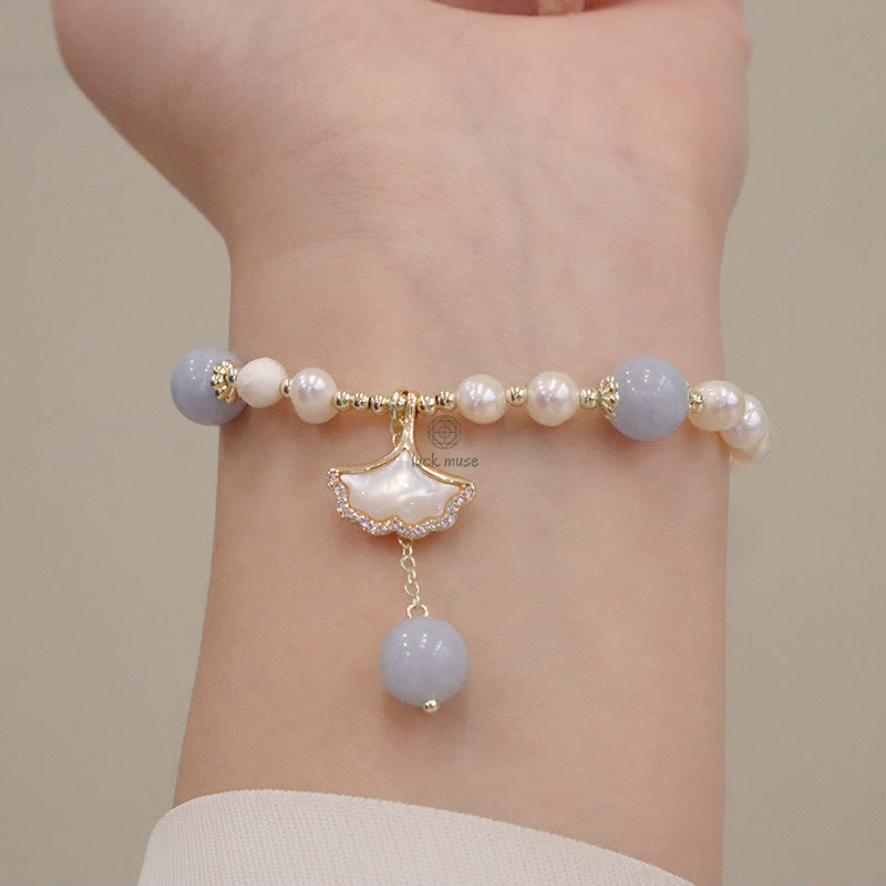 Aquamarine Pearl Healing Bracelet with Ginkgo Leaf and Butterfly Charm - Image 7