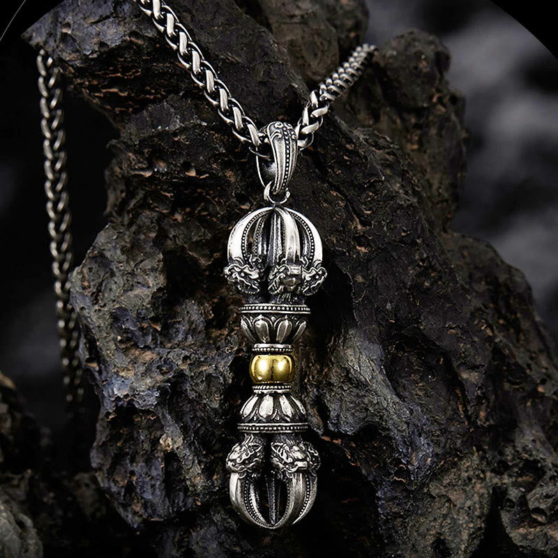 Tibetan Dorje Vajra Wealth Necklace Pendant crafted with Luck Muse