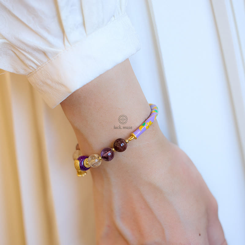 Purple Jade Scripture Citrine Love Wisdom Bracelet - Luck Muse Bangle - Image 6
