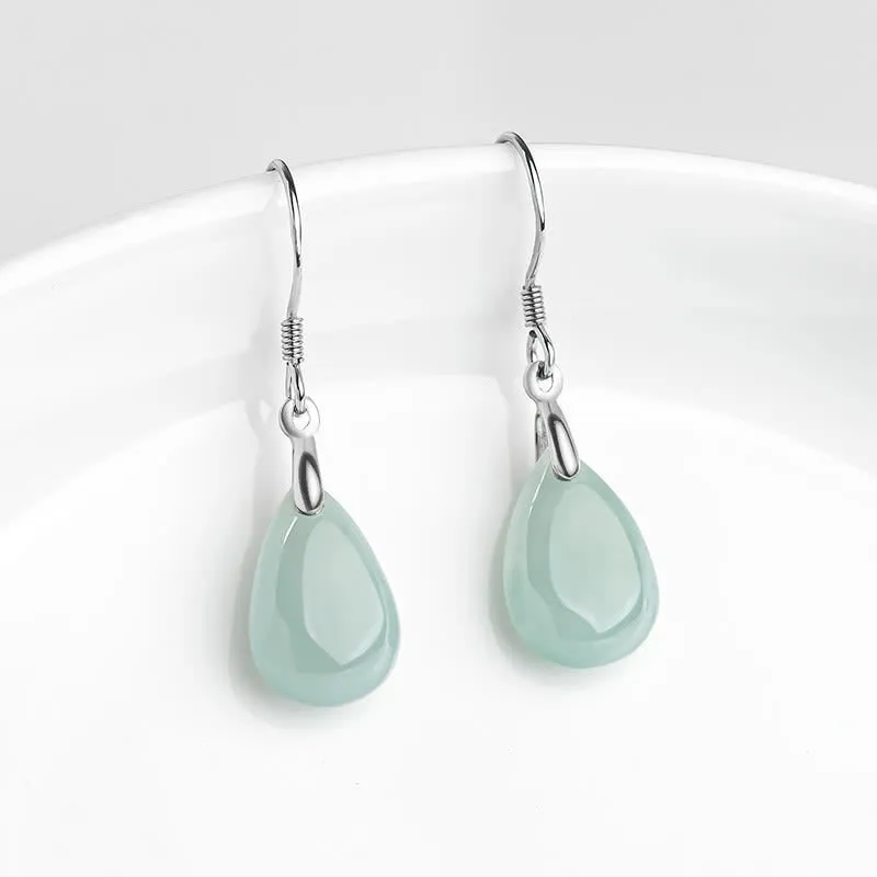 925 Sterling Silver Jade Water Drop Pattern Earrings for Luck and Prosperity with Luck Muse Touch - Image 4