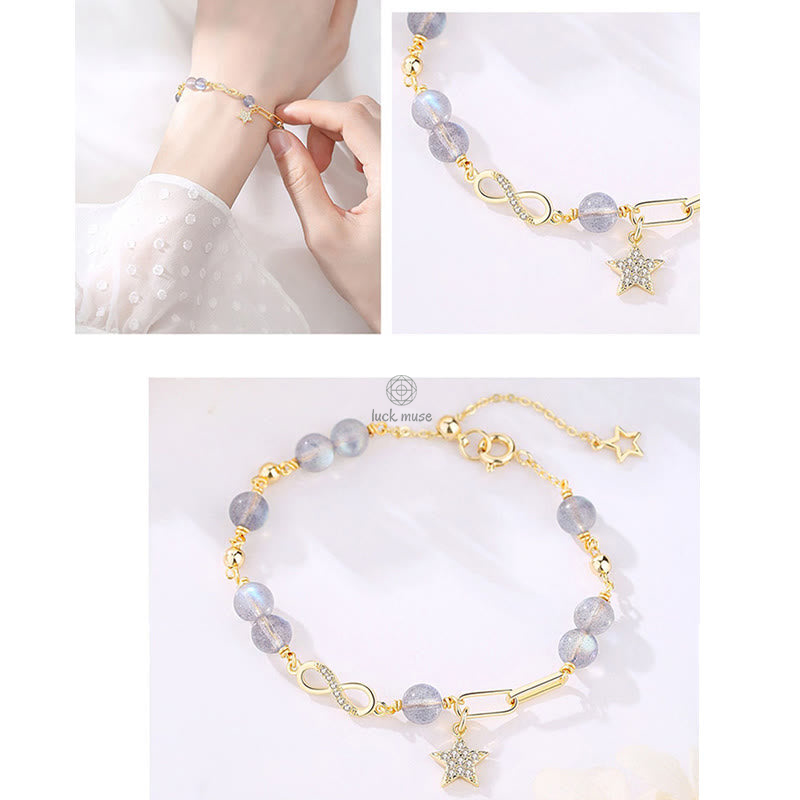 Luck Muse 14K Gold Plated Strawberry Quartz Moonstone Eternal Love Bracelet - Image 13