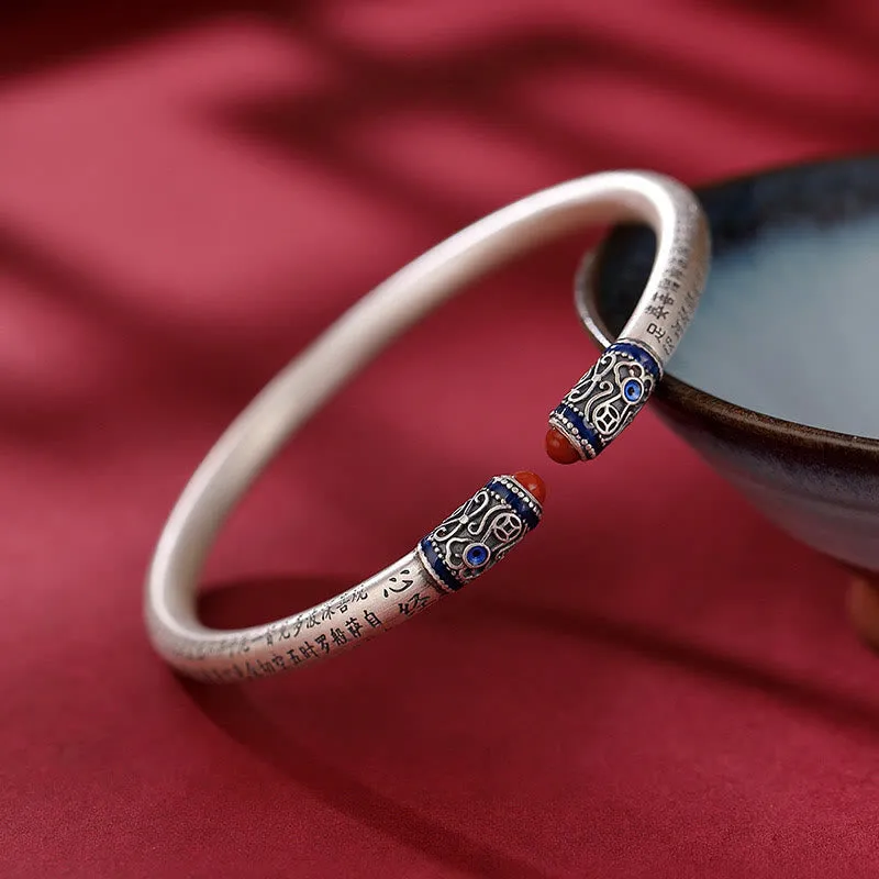 Luck Muse 999 Sterling Silver Red Agate Protection Bracelet with Heart Sutra Engraving - Image 2
