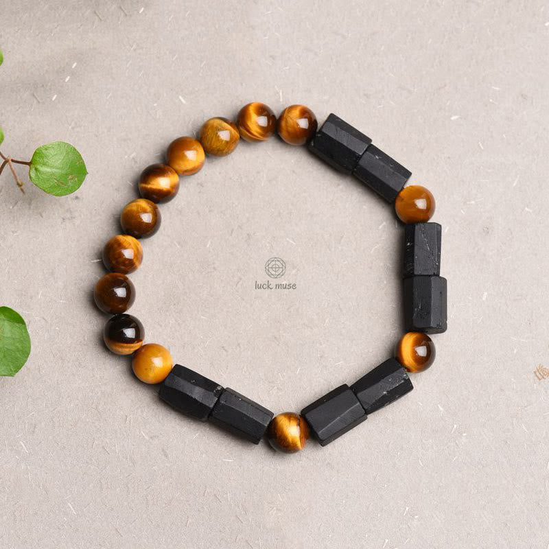 Natural Black Tourmaline Tiger Eye Bracelet - Image 7