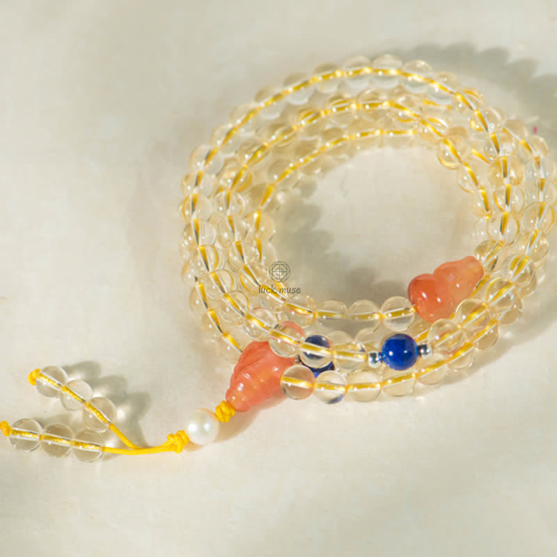 Luck Muse 108 Mala Beads Bracelet with 925 Sterling Silver, Natural Citrine, Red Agate, and White Jade Prosperity Charm - Image 19