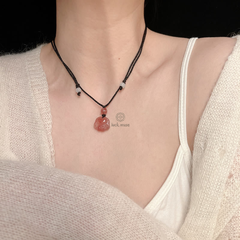 Luck Muse Strawberry Quartz Cat Paw Healing Necklace - Image 13