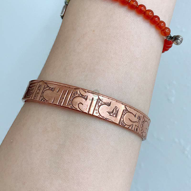 Vintage Luck Balance Copper Cuff Bracelet Bangle with Pattern Detail - Image 12