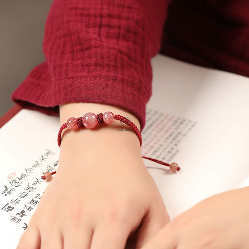 Natural Strawberry Quartz Crystal Love Red String Bracelet Anklet - Image 7