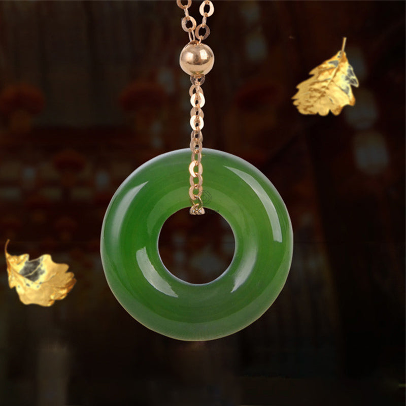 Luck Muse Shop Round Cyan Jade 14K Gold Healing Necklace Pendant - Image 11