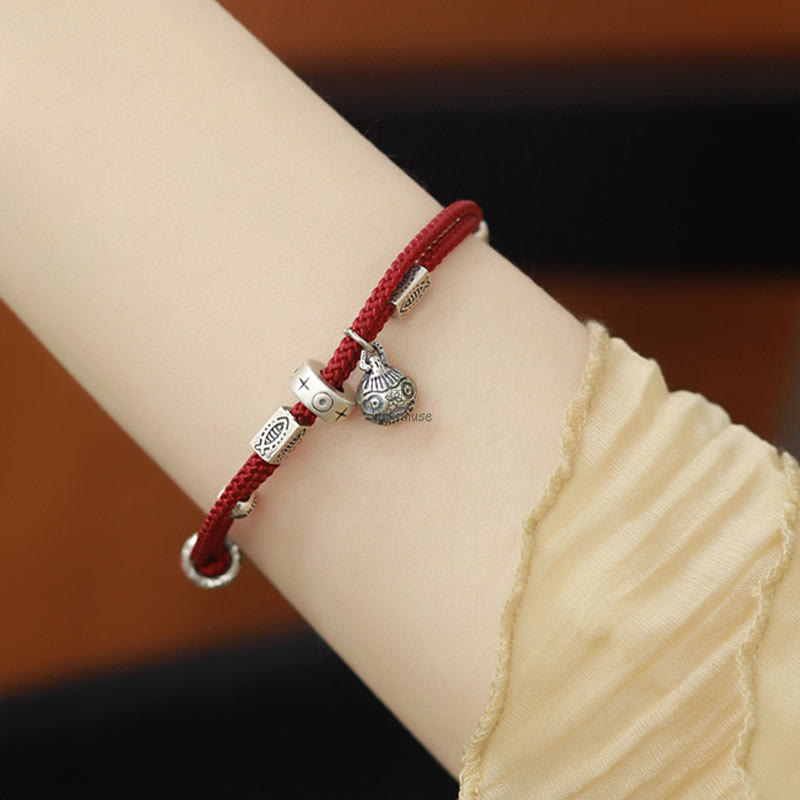 Braided Bracelet with 925 Sterling Silver and Gold Swallowing Beast Koi Fish Design by Luck Muse - Wealth Collection - Image 4