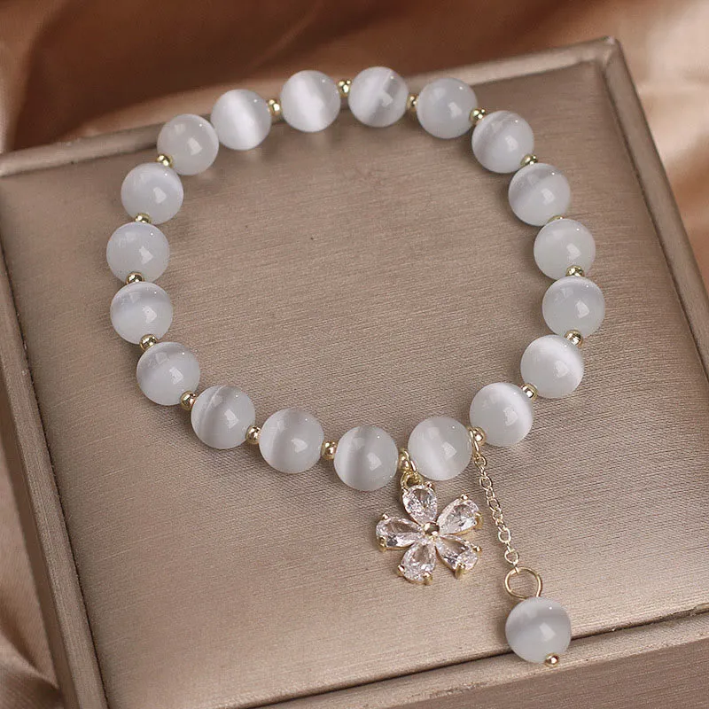 Luck Muse Cat's Eye Flower Charm Bracelet - Peace & Support - Image 3