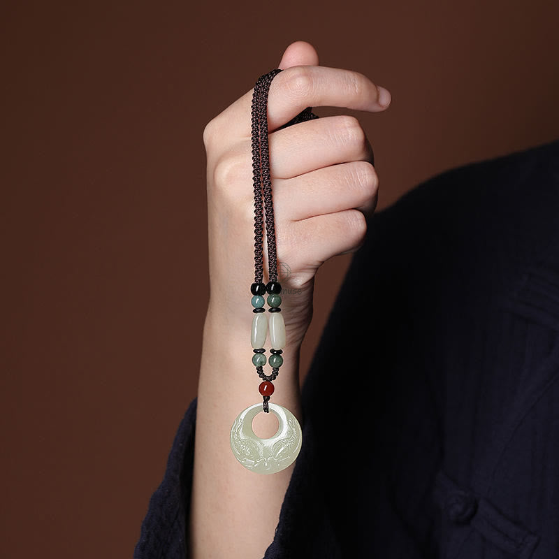White Jade Double Koi Fish Carved Luck Muse Necklace for Prosperity and Success - Image 8