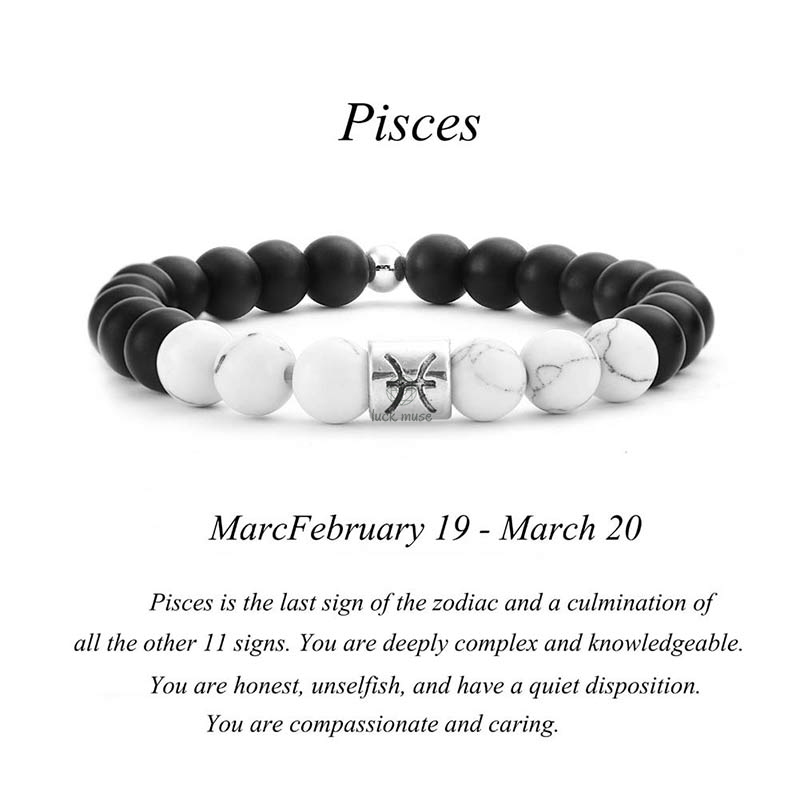Natural Frosted Stone White Turquoise Bead Zodiac Bracelet - Image 6