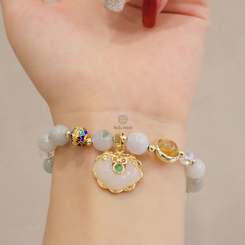 Luck Muse Healing Bracelet with Strawberry Quartz, Green Crystal, and Amethyst - Image 12