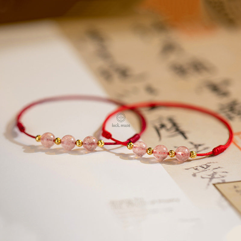 Strawberry Crystal Bead Lucky Red String Anklet with Luck Muse - Image 9