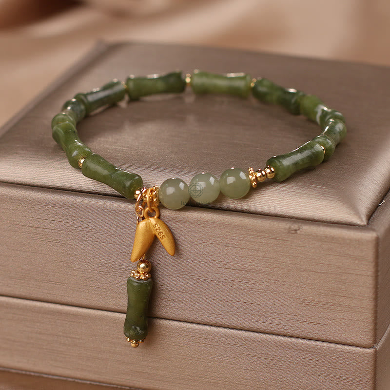 Green Bamboo Jade Leaf pattern Bracelet- Wealth and Luck Symbol - Image 6