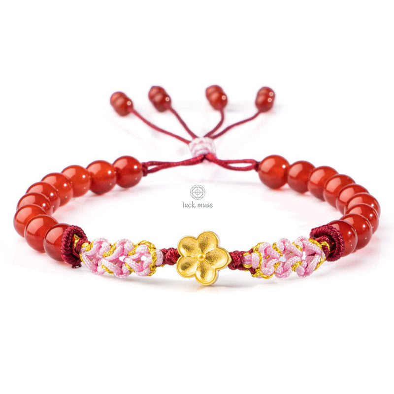 Natural Red Agate Pink Crystal Cherry Blossom Bracelet crafted with Luck Muse 999 Sterling Silver - Image 8
