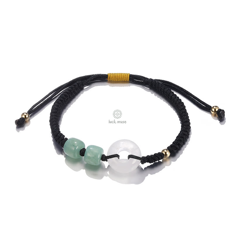 Braided Couple Bracelet Set with Green Aventurine, White Jade, Peace Buckle, and Luck - Image 6