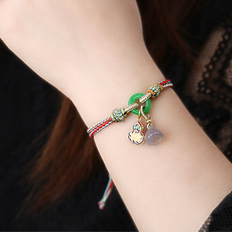 Colorful Rope Chalcedony Luck Muse Bracelet with Lotus Jade Peace Charm - Image 9