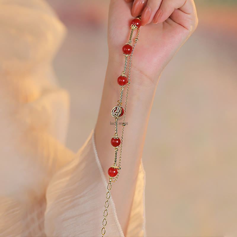 Buddha Red Agate Self-Acceptance Bracelet with Fu Character Charm - Image 9