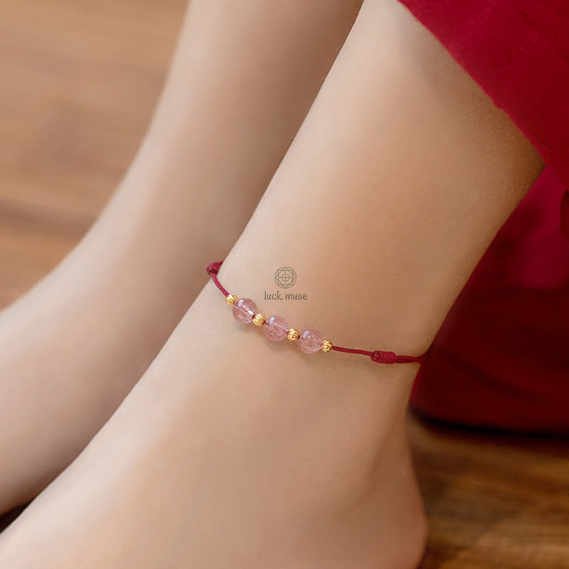 Strawberry Crystal Bead Lucky Red String Anklet with Luck Muse - Image 8