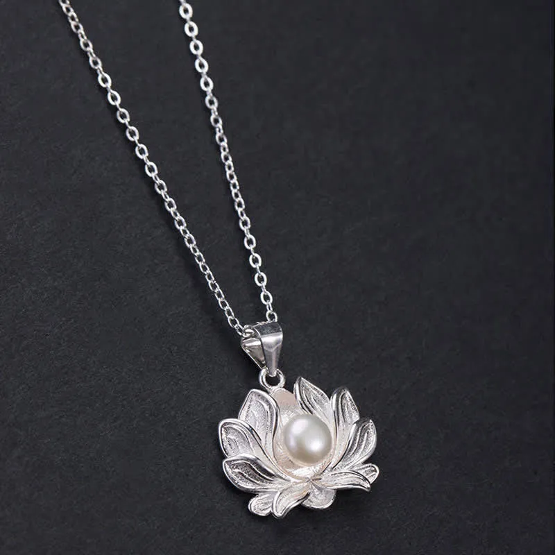 925 Sterling Silver Lotus Flower Pearl Wealth Necklace Pendant - Luck Muse Shop - Image 4