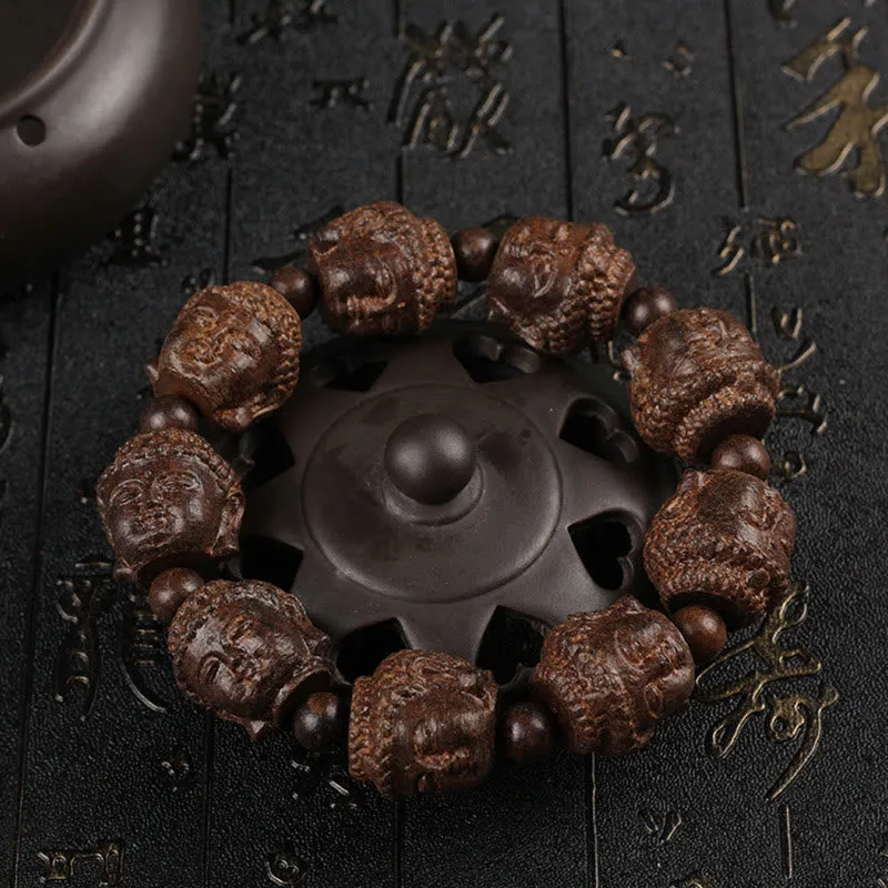 Luck Muse Agarwood Carved Buddha Bracelet for Calmness