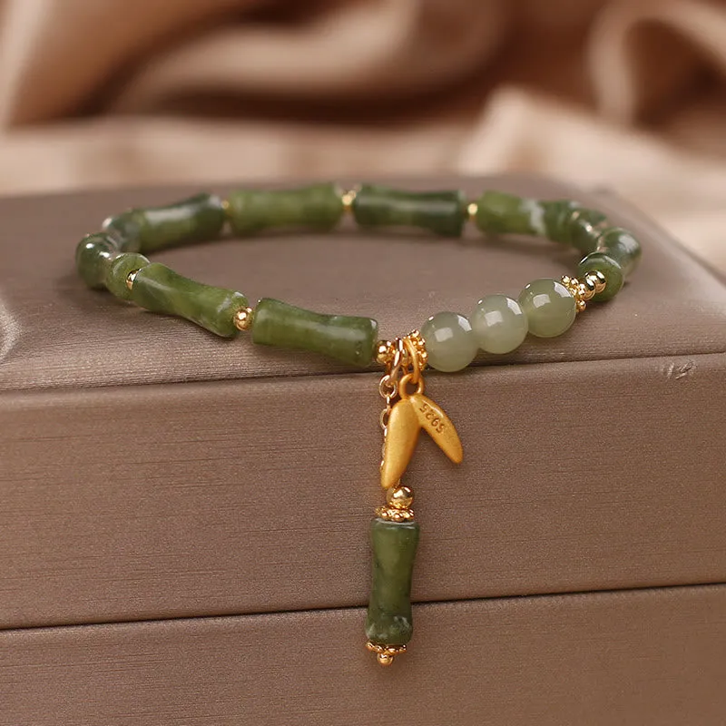 Green Bamboo Jade Leaf pattern Bracelet- Wealth and Luck Symbol - Image 5