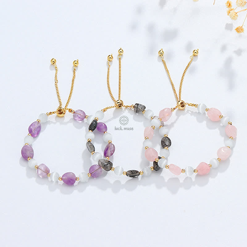Amethyst Pink Crystal Black Rutilated Quartz Bracelet for Spiritual Awareness - Image 10