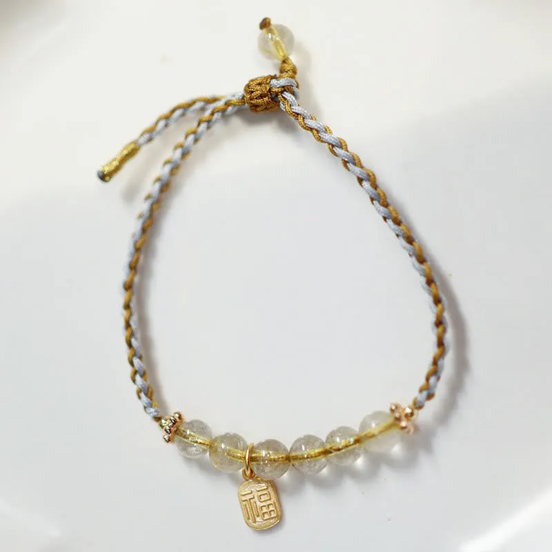 Luck Muse 925 Sterling Silver Natural Jade Gourd Rutilated Quartz Fu Character Lucky Braid Bracelet - Image 8