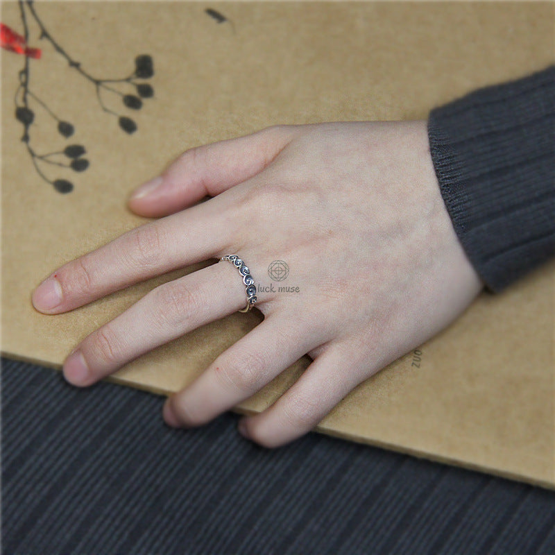 925 Sterling Silver Buddha Auspicious Clouds Engraved Ring - Image 6