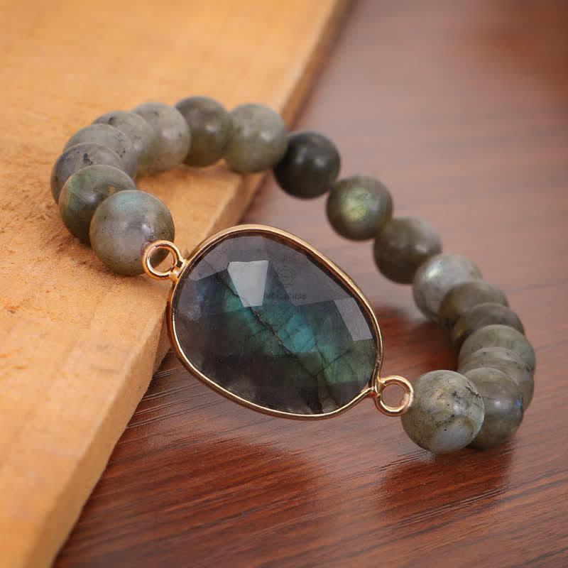 Clear Healing Beaded Bracelet with Labradorite and Moonstone - Image 6