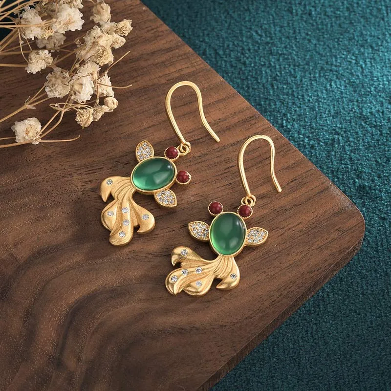 Luck Muse FengShui Jade Koi Hematopterus Fortune Earrings - Image 3