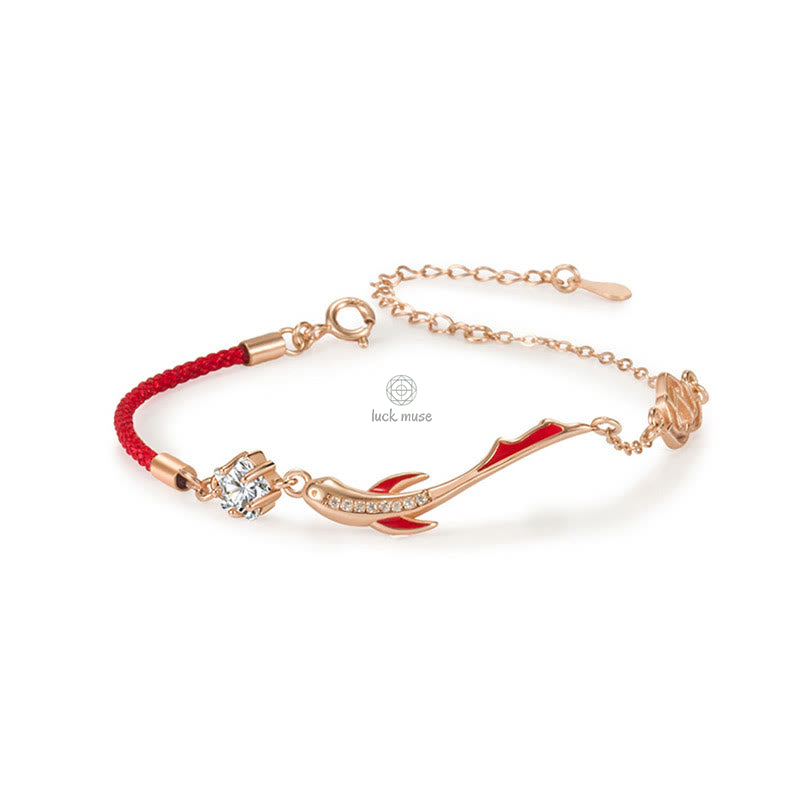 Braided Red String Bracelet with 925 Sterling Silver Luck Koi Fish and Lotus Star Embellishments - Image 14