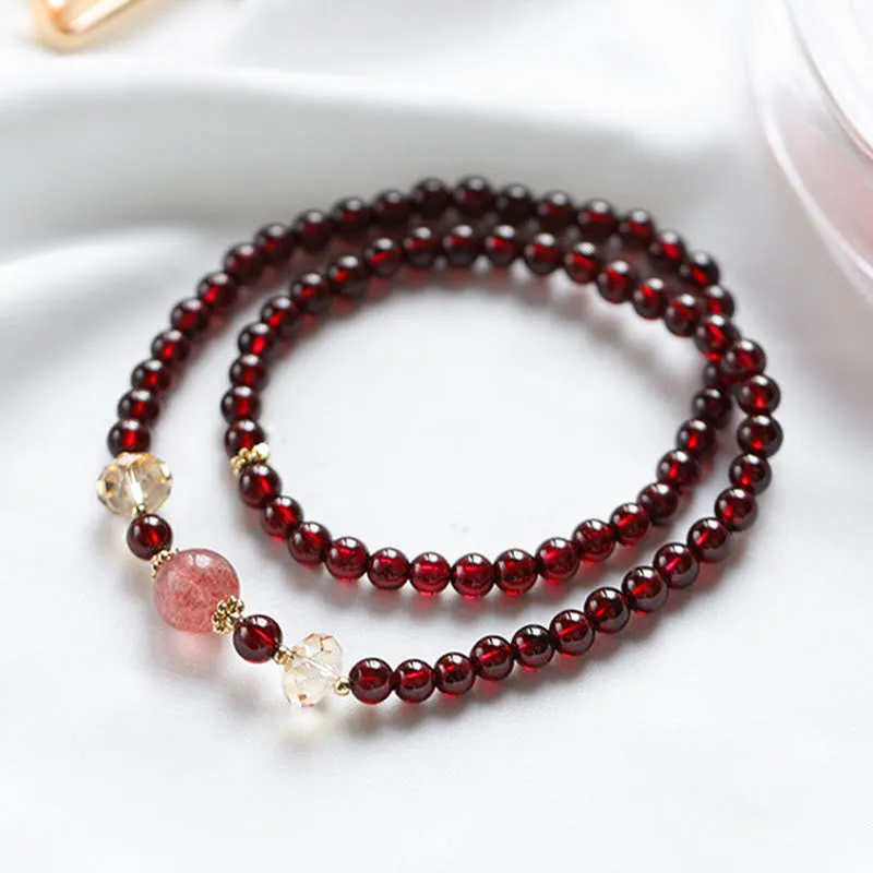 Luck Muse 14K Gold Plated Double Wrap Bracelet with Natural Garnet and Strawberry Quartz for Stability - Image 2