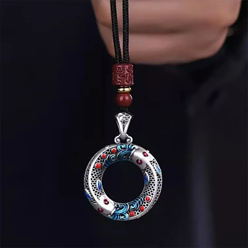 Luck Muse Koi Fish Peace Symbol Copper Necklace