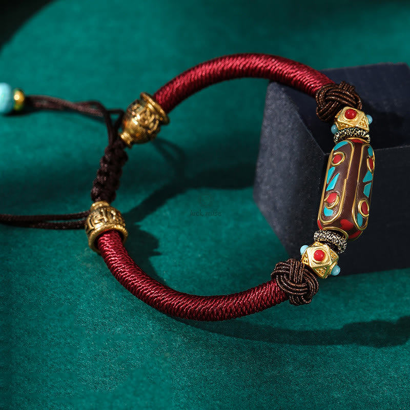 Tibetan Turquoise Om Mani Padme Hum Strength Braided Bracelet by Luck Muse Shop - Image 3