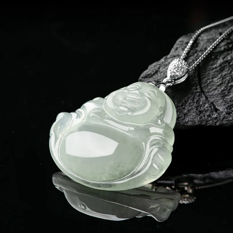 Luck Muse Laughing Buddha 925 Sterling Silver Jade Necklace Pendant for Prosperity and Abundance - Image 4