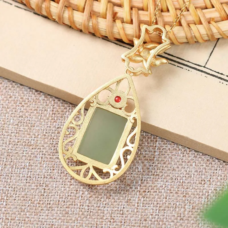 Vintage Flower Jade Gold-Plated Prosperity Necklace Pendant from Luck Muse Shop - Image 5