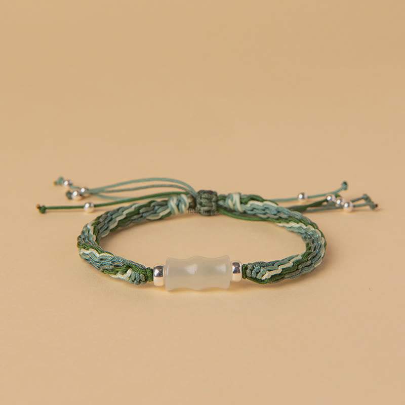 Bamboo Samsara Knot White Jade Bracelet for Wealth, Luck, and Strength
