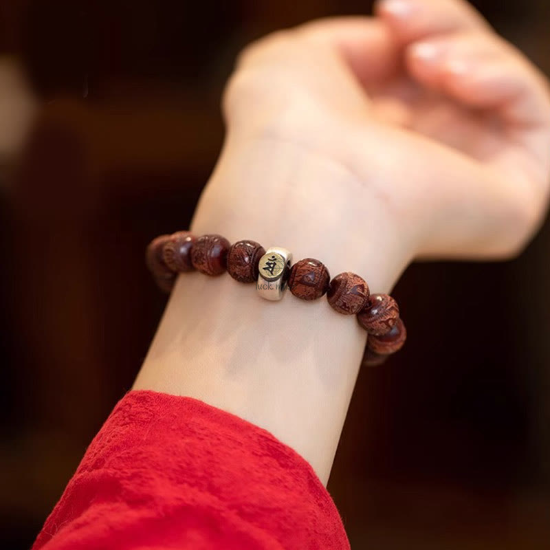 Luck Muse Chinese Zodiac Bracelet - Red Sandalwood Om Mani Padme Hum Protection - Image 5