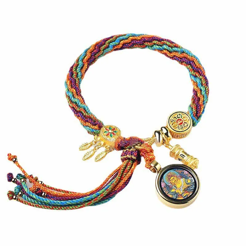 Tibetan Samsara Knot Luck Reincarnation Prayer Wheel Dream Catcher Braid Bracelet - Image 4