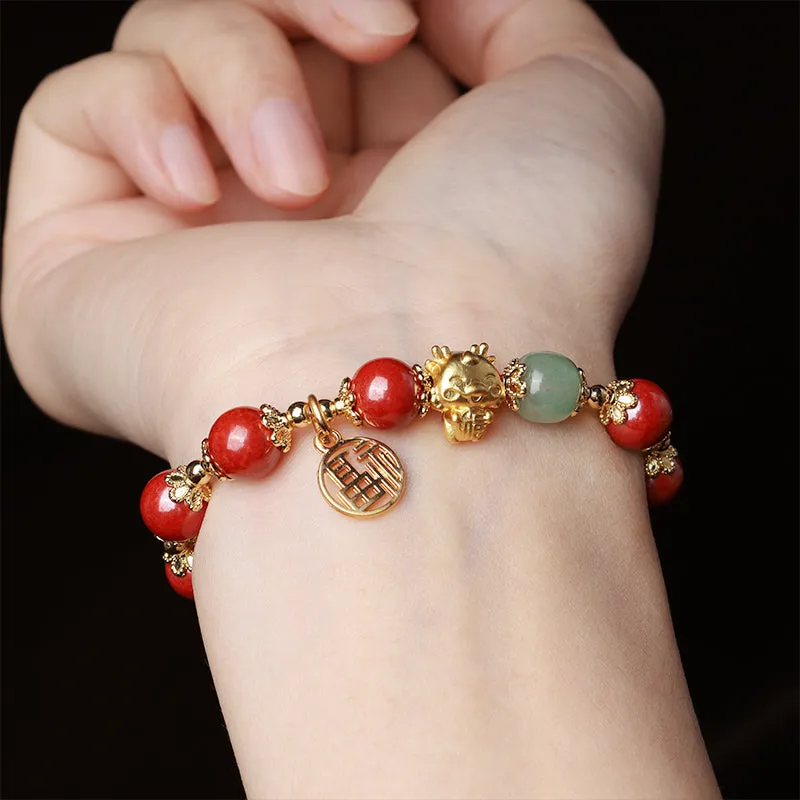 Luck Muse Year of the Dragon Cinnabar Fu Charm Bracelet - Image 5