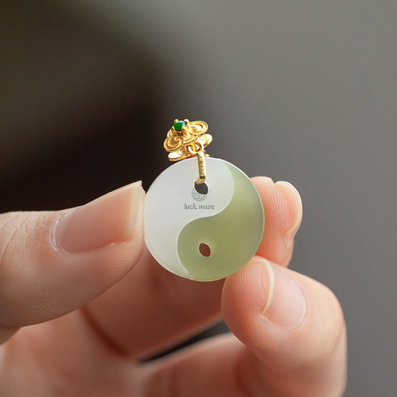 Luck Muse Yin Yang Jade Necklace Pendant with 18K Gold for Luck and Prosperity - Image 7
