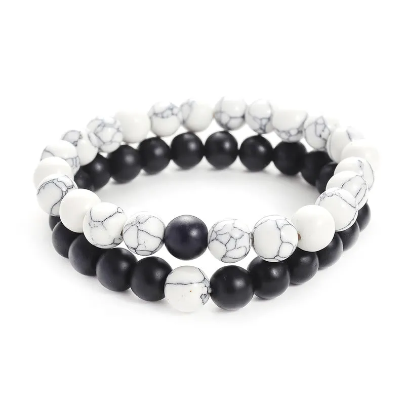 Luck Muse Frosted White Turquoise Bead Couple Bracelet Set