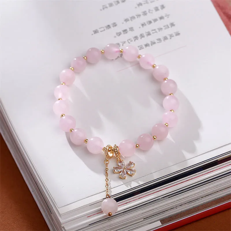 Natural Pink Crystal Plum Blossom Love Bracelet by Luck Muse Shop - Image 2
