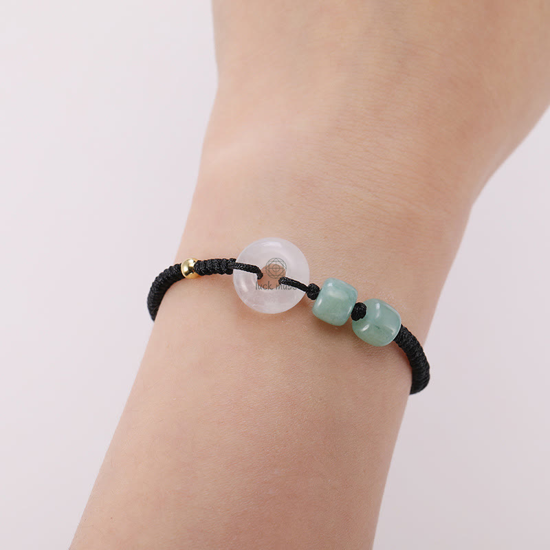 Braided Couple Bracelet Set with Green Aventurine, White Jade, Peace Buckle, and Luck - Image 12